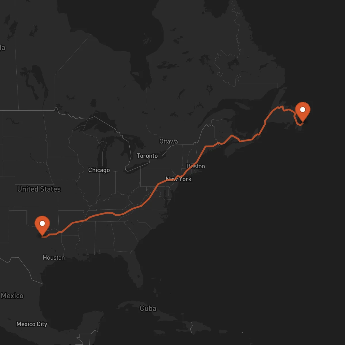 Ruta San Juan de Terranova (St. John's) - Fort Worth