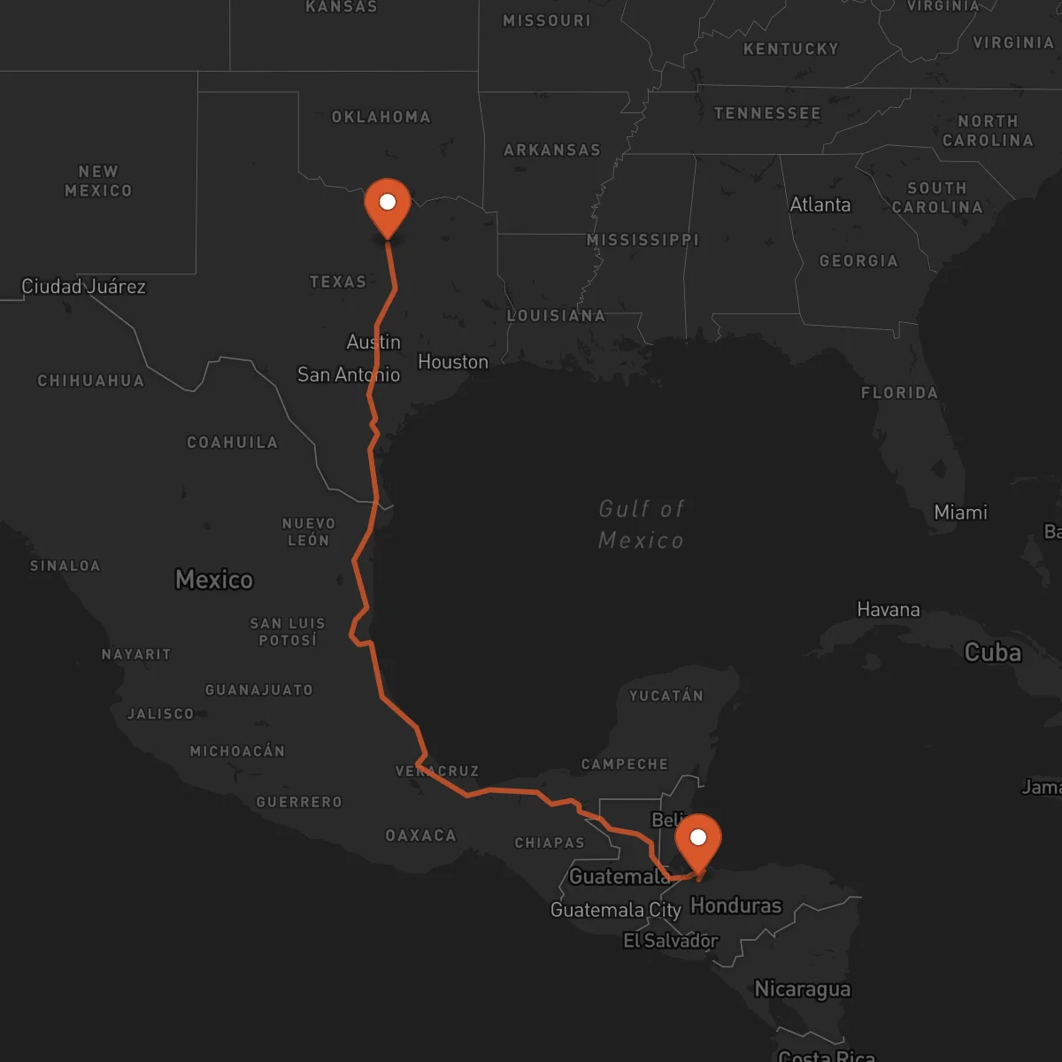 Ruta Fort Worth - San Pedro Sula