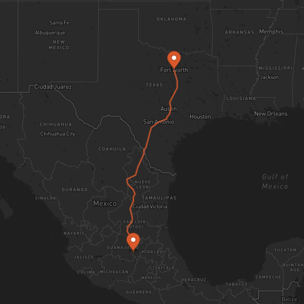 Ruta Santiago de Querétaro - Fort Worth