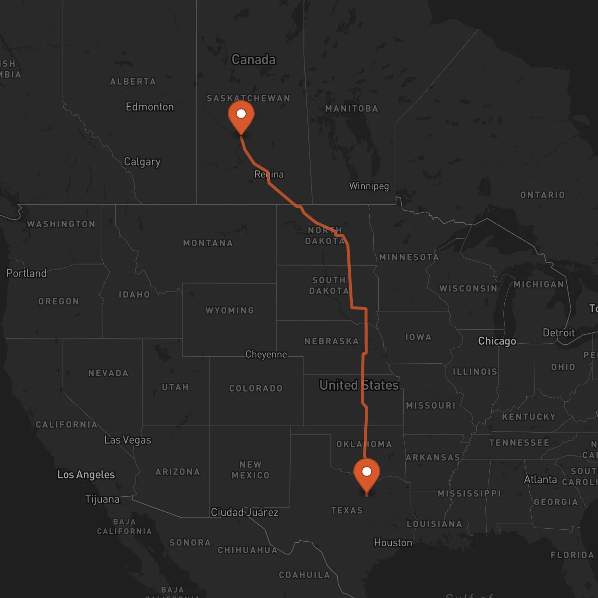 Ruta Fort Worth - Saskatoon