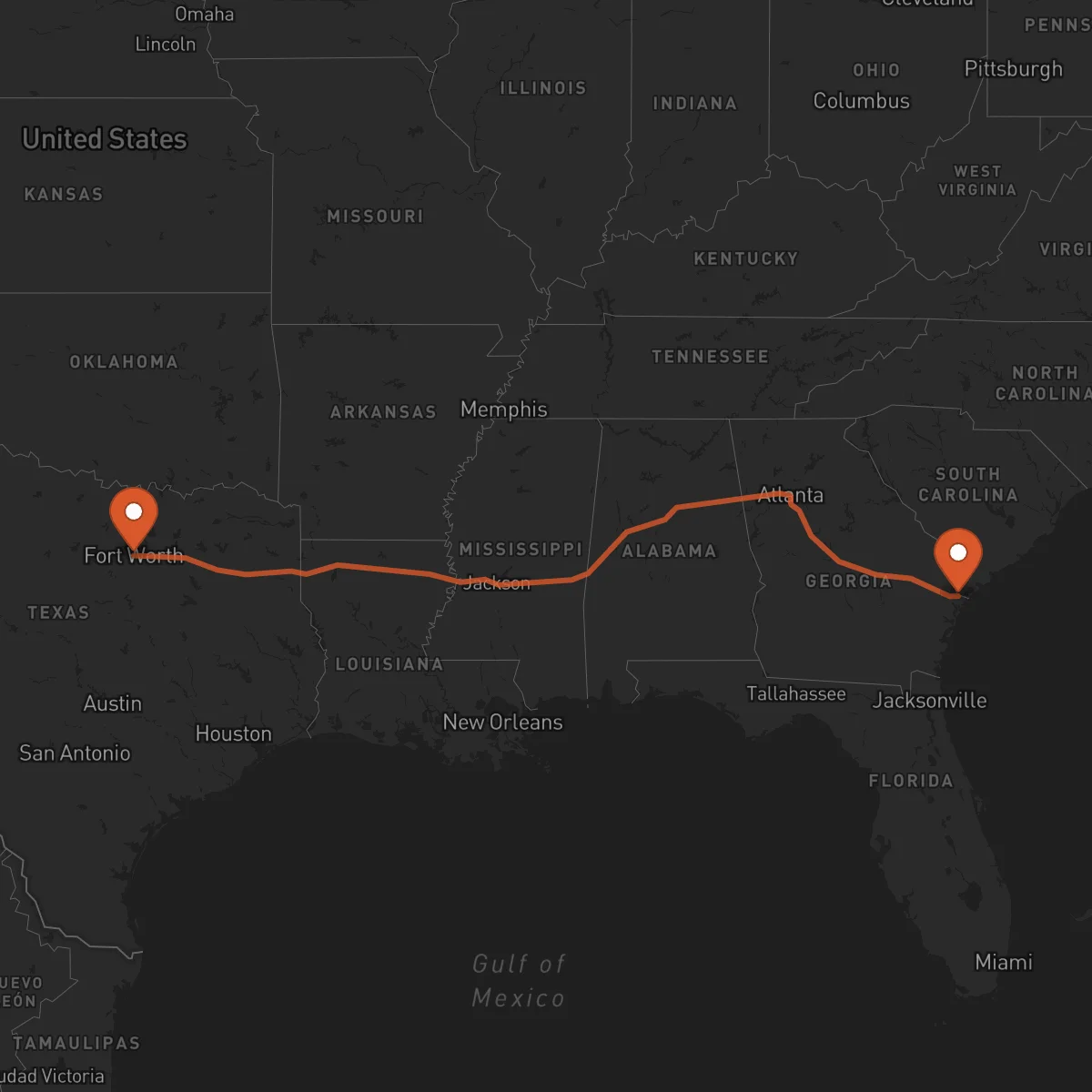 Ruta Fort Worth - Savannah