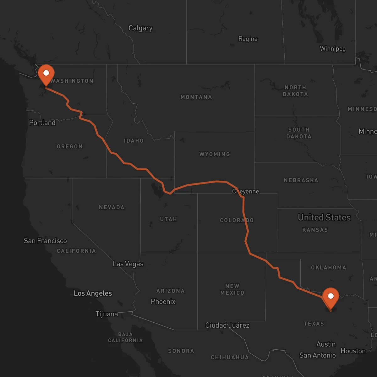 Ruta Fort Worth - Seattle