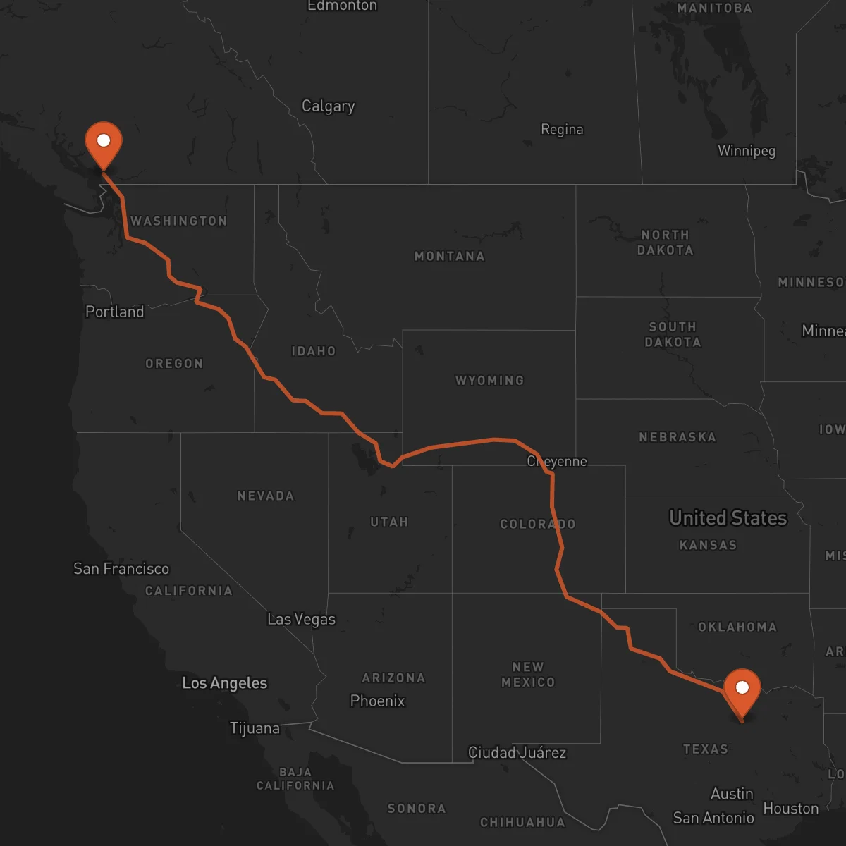 Ruta Fort Worth - Vancouver