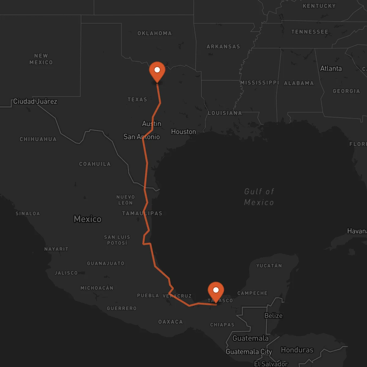 Ruta Fort Worth - Villahermosa