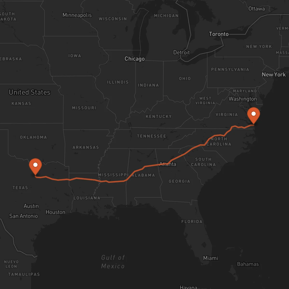Ruta Virginia Beach - Fort Worth
