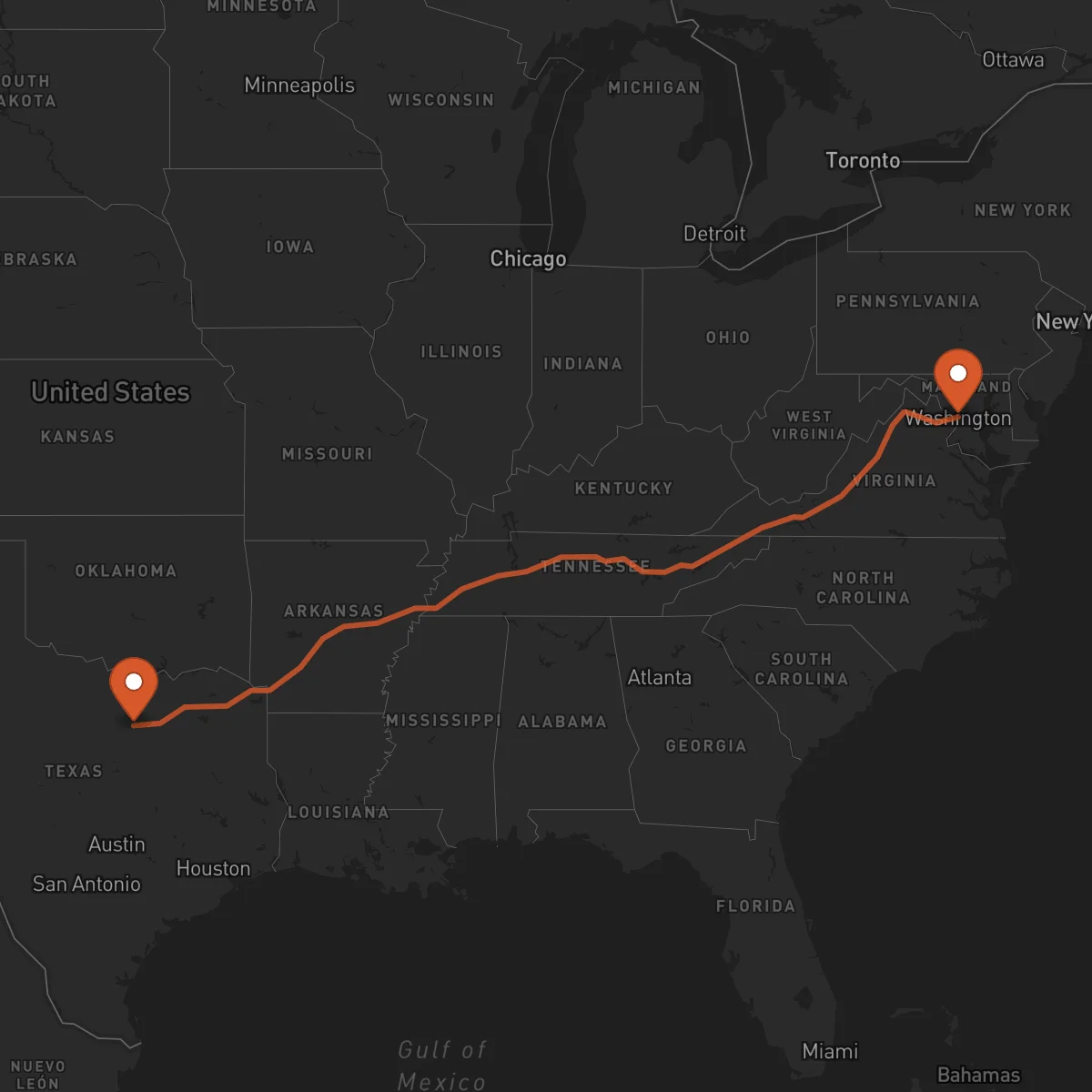 Ruta Washington D.C. - Fort Worth