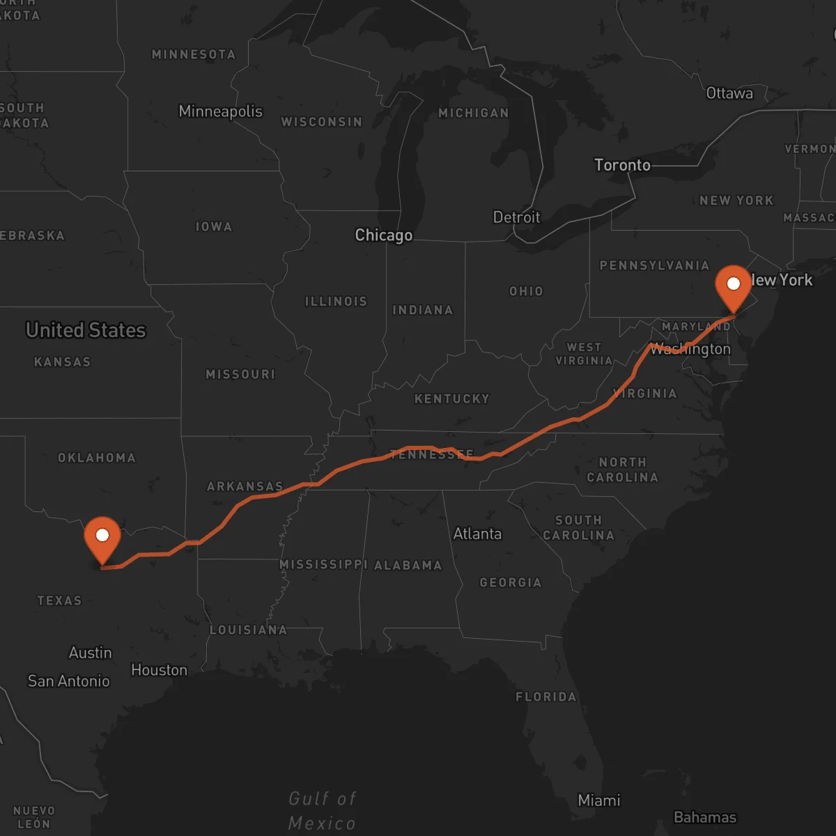 Ruta Fort Worth - Wilmington