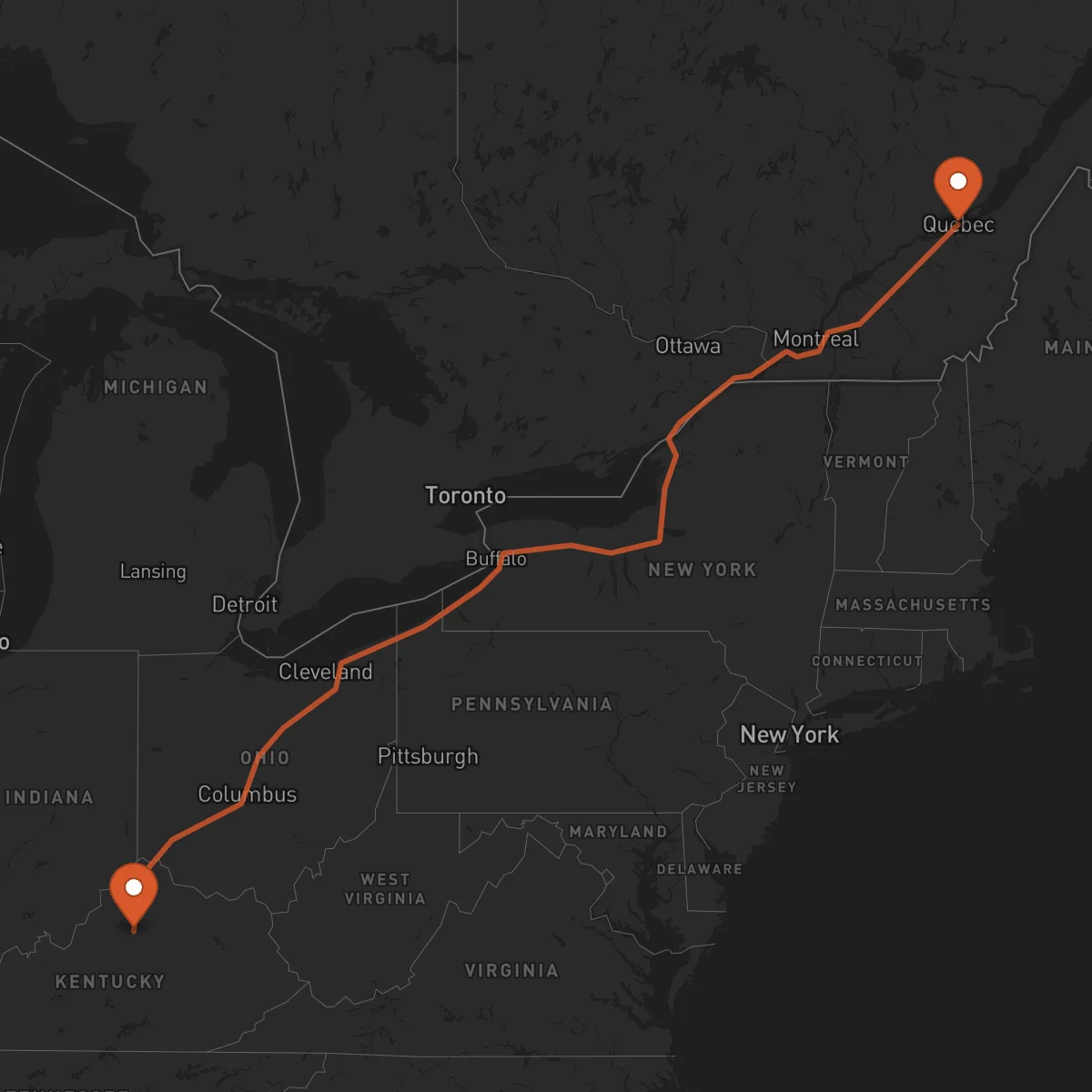 Ruta Frankfort - Quebec City