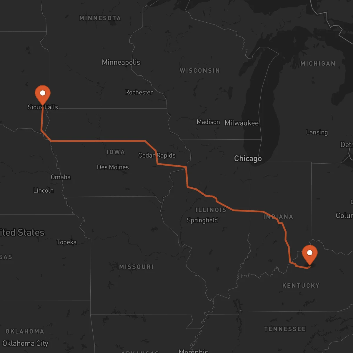Ruta Sioux Falls - Frankfort