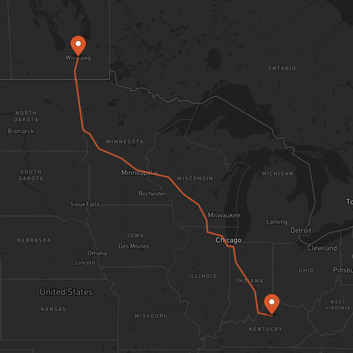 Ruta Winnipeg - Frankfort