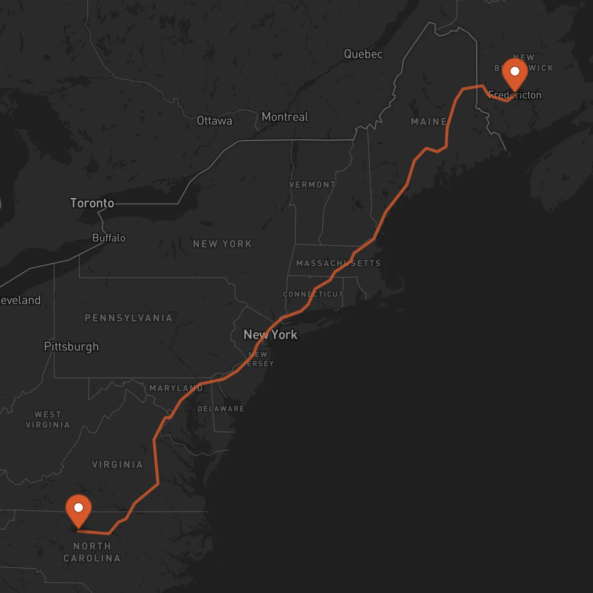 Ruta Greensboro - Fredericton