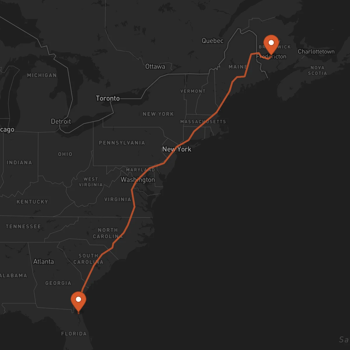 Ruta Fredericton - Jacksonville