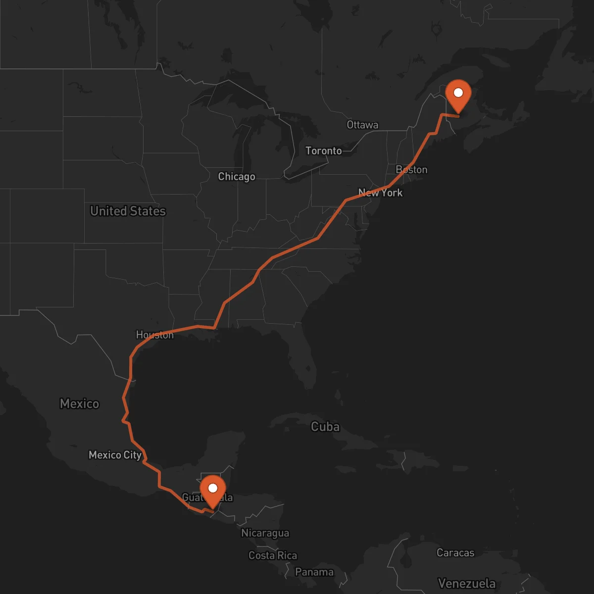 Ruta Fredericton - Jutiapa