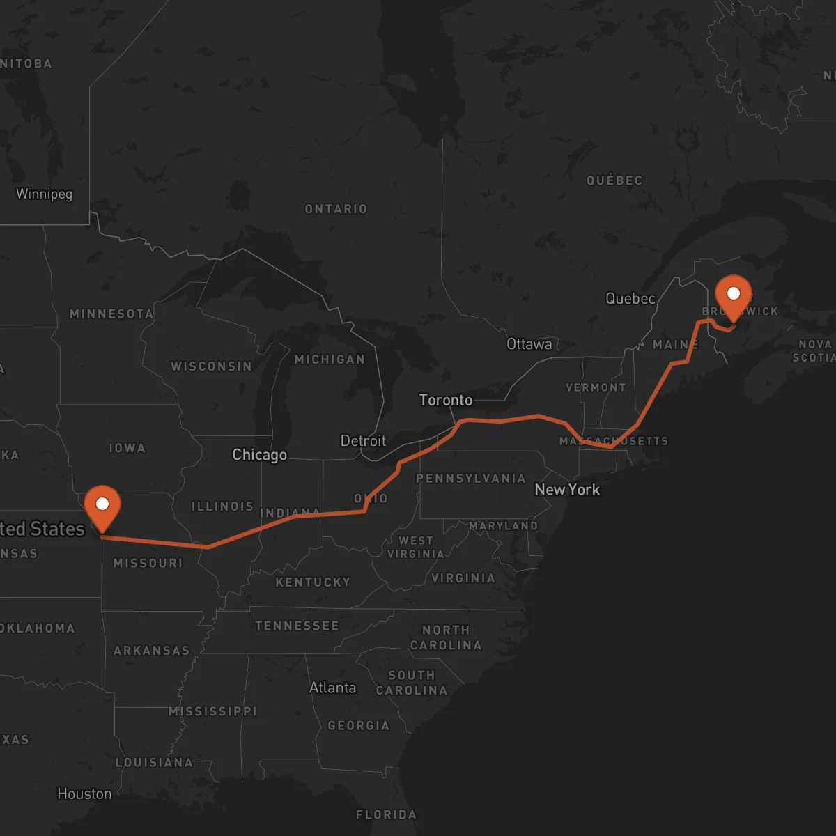 Ruta Fredericton - Kansas City