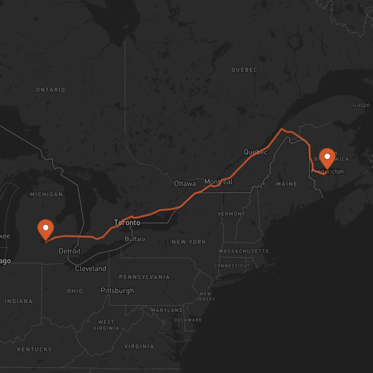 Ruta Fredericton - Lansing