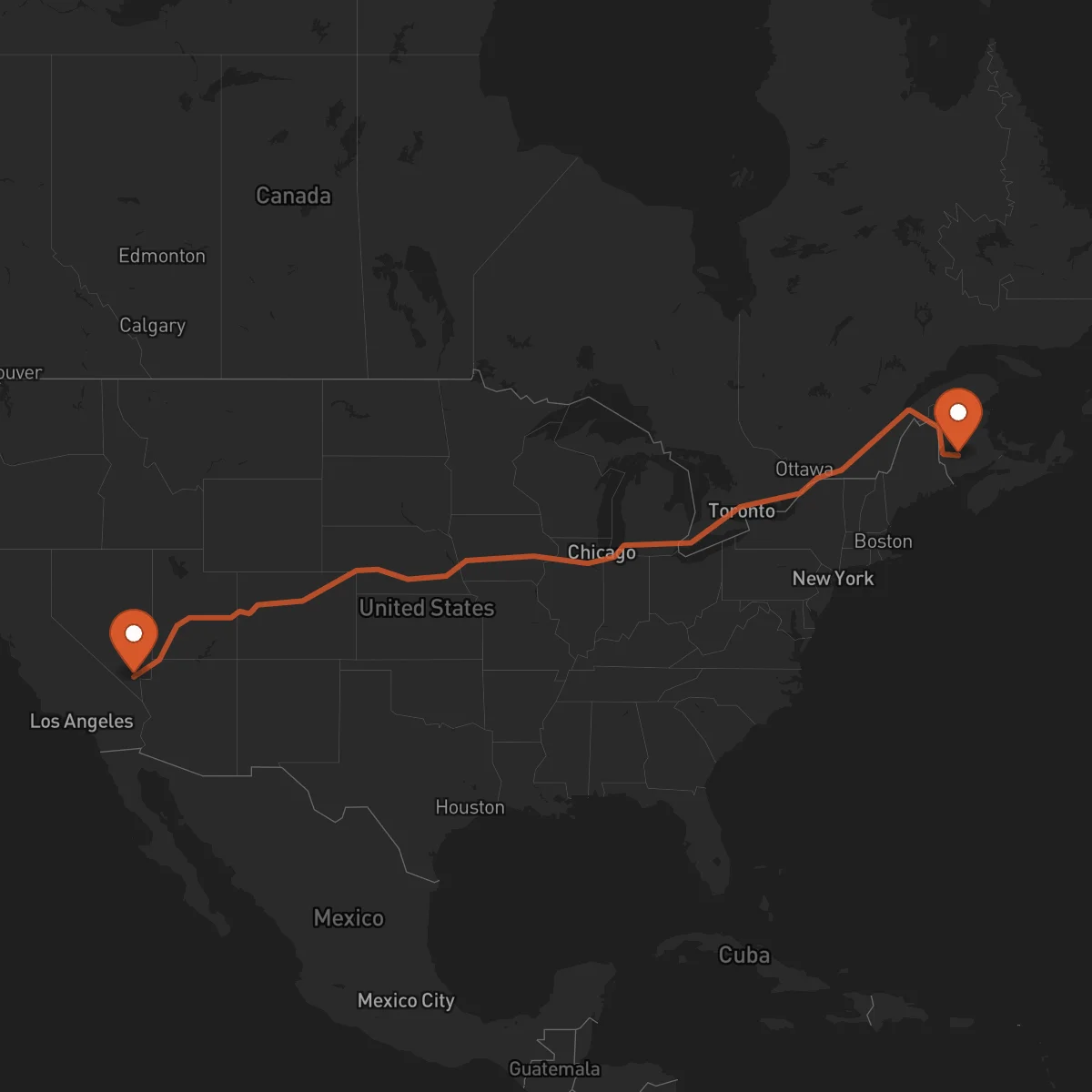 Ruta Fredericton - Las Vegas