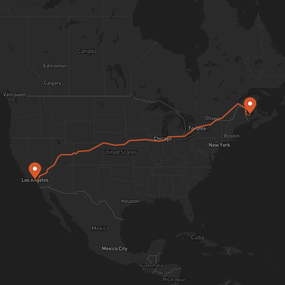 Ruta Fredericton - Los Angeles