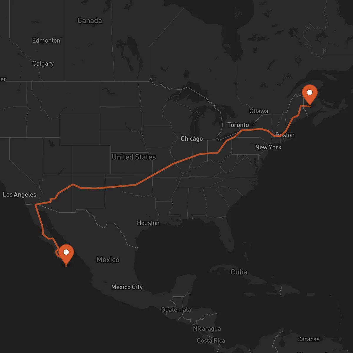 Ruta Fredericton - Los Cabos