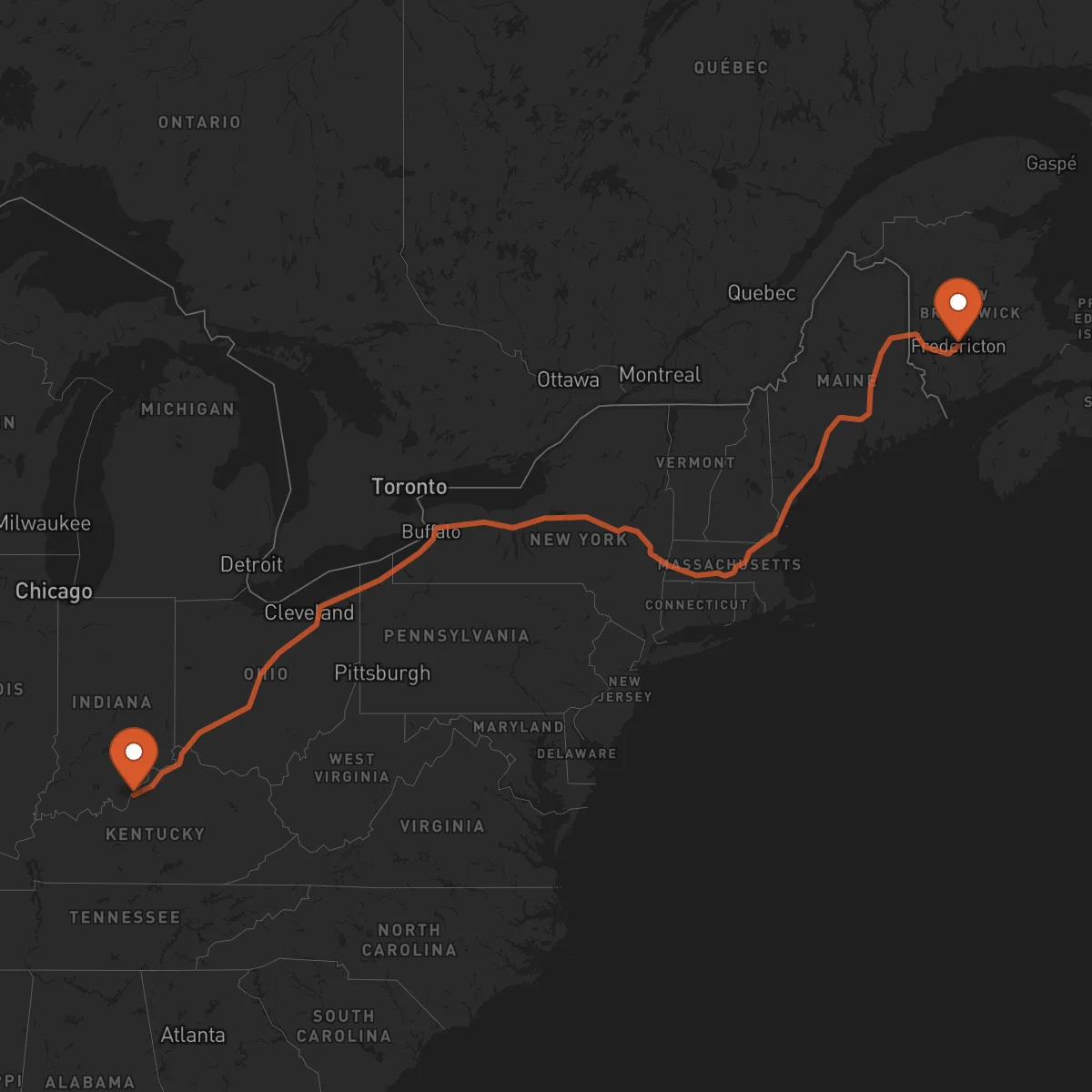 Ruta Louisville - Fredericton