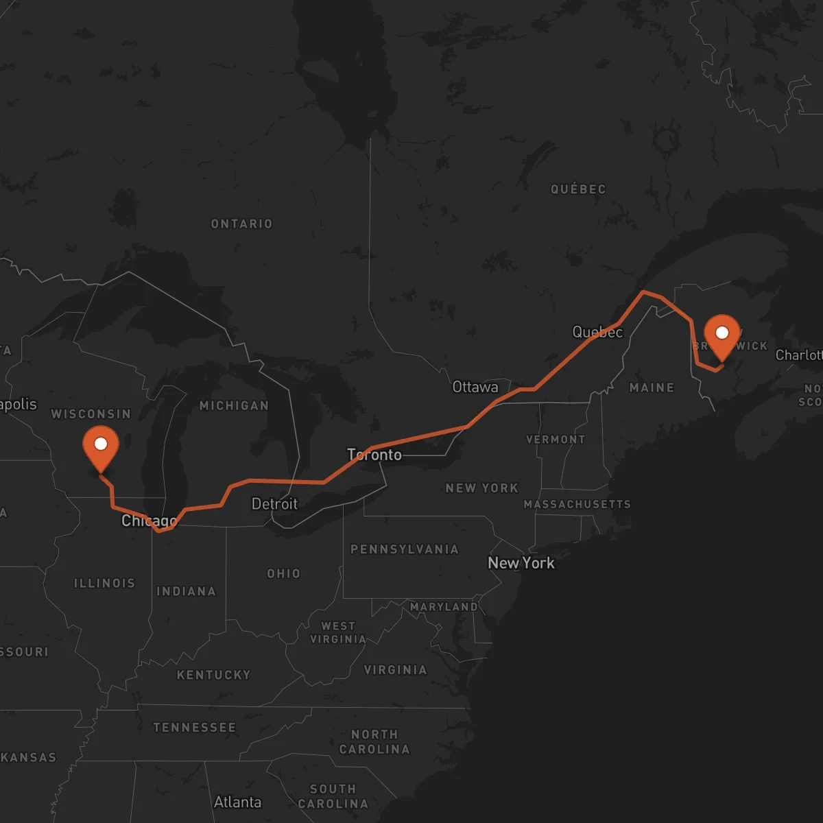 Ruta Fredericton - Madison