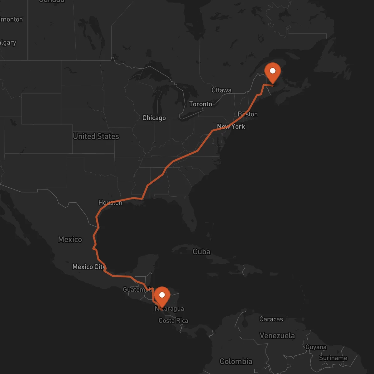 Ruta Fredericton - Managua