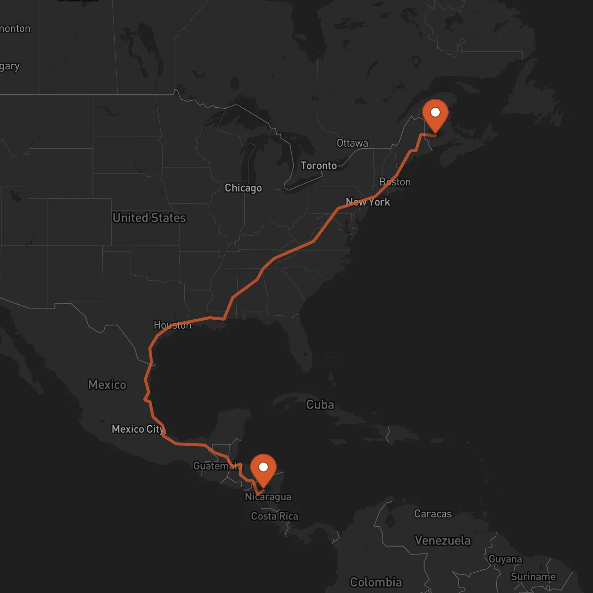 Ruta Fredericton - Matagalpa