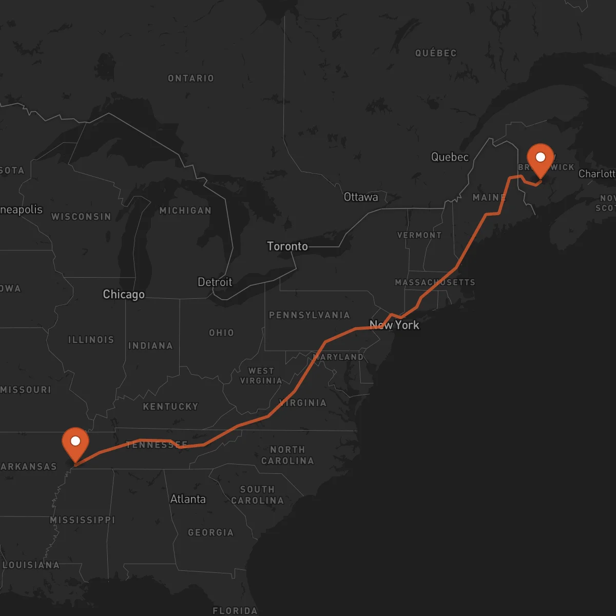 Ruta Fredericton - Memphis