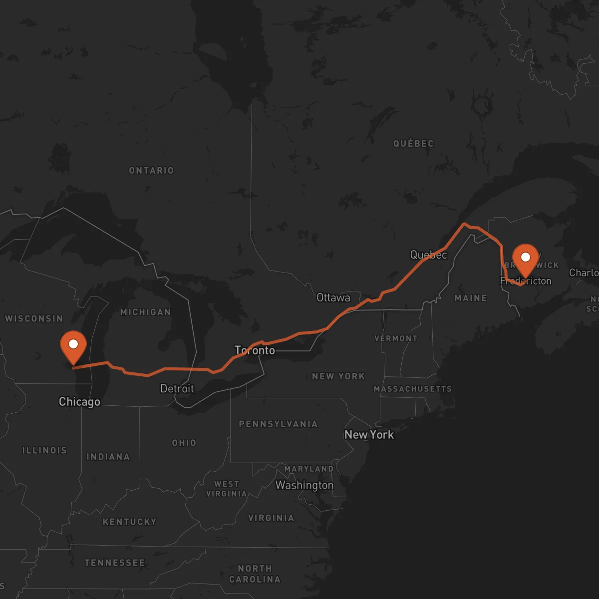 Ruta Fredericton - Milwaukee
