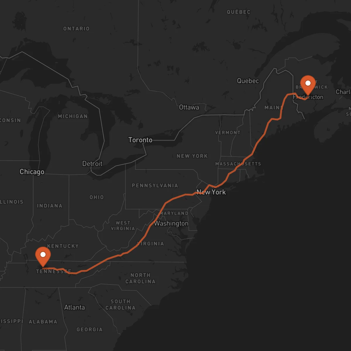 Ruta Nashville - Fredericton