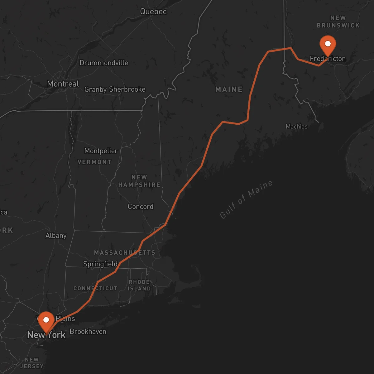 Ruta Fredericton - Nueva York