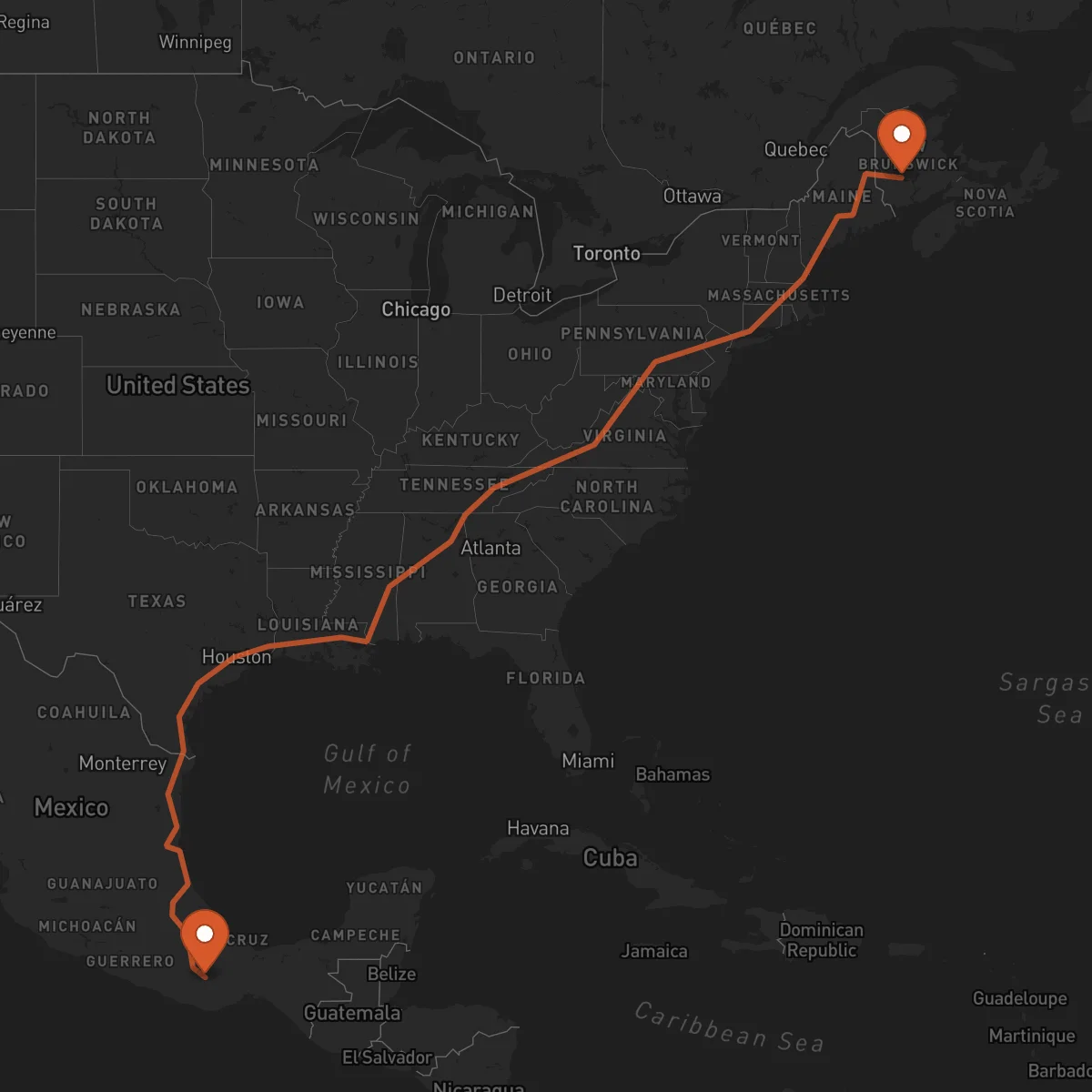 Ruta Fredericton - Oaxaca de Juárez