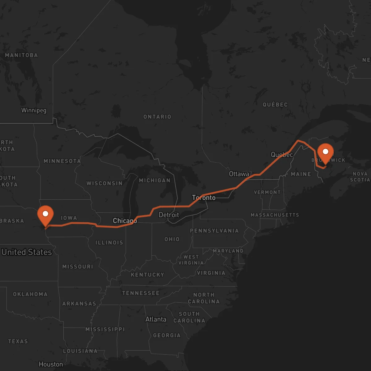 Ruta Fredericton - Omaha
