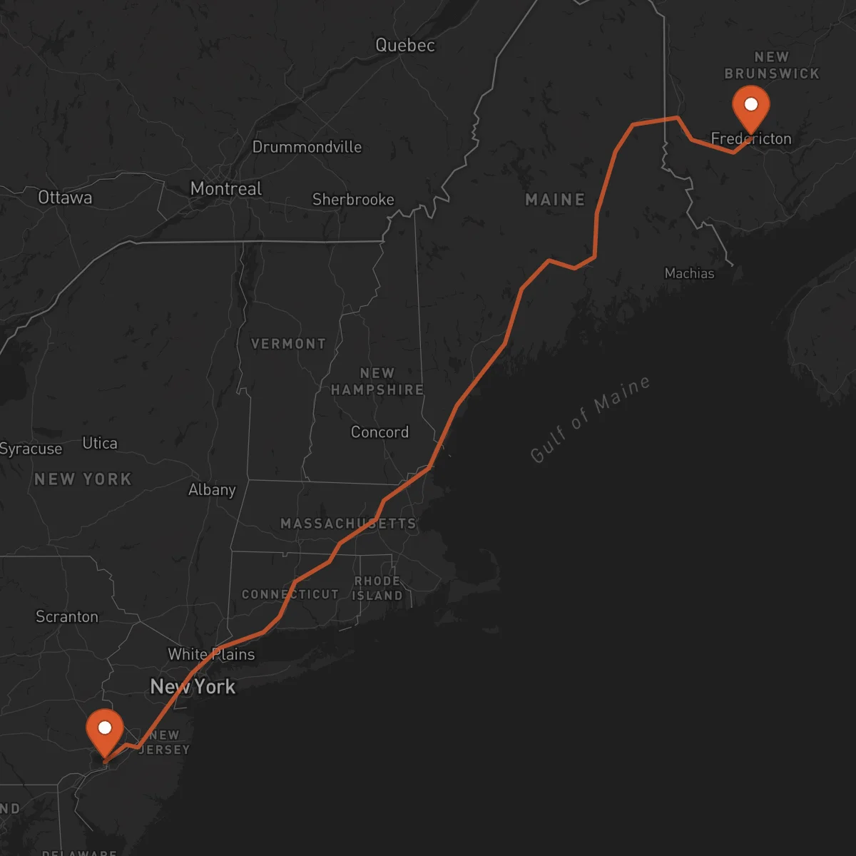 Ruta Fredericton - Philadelphia
