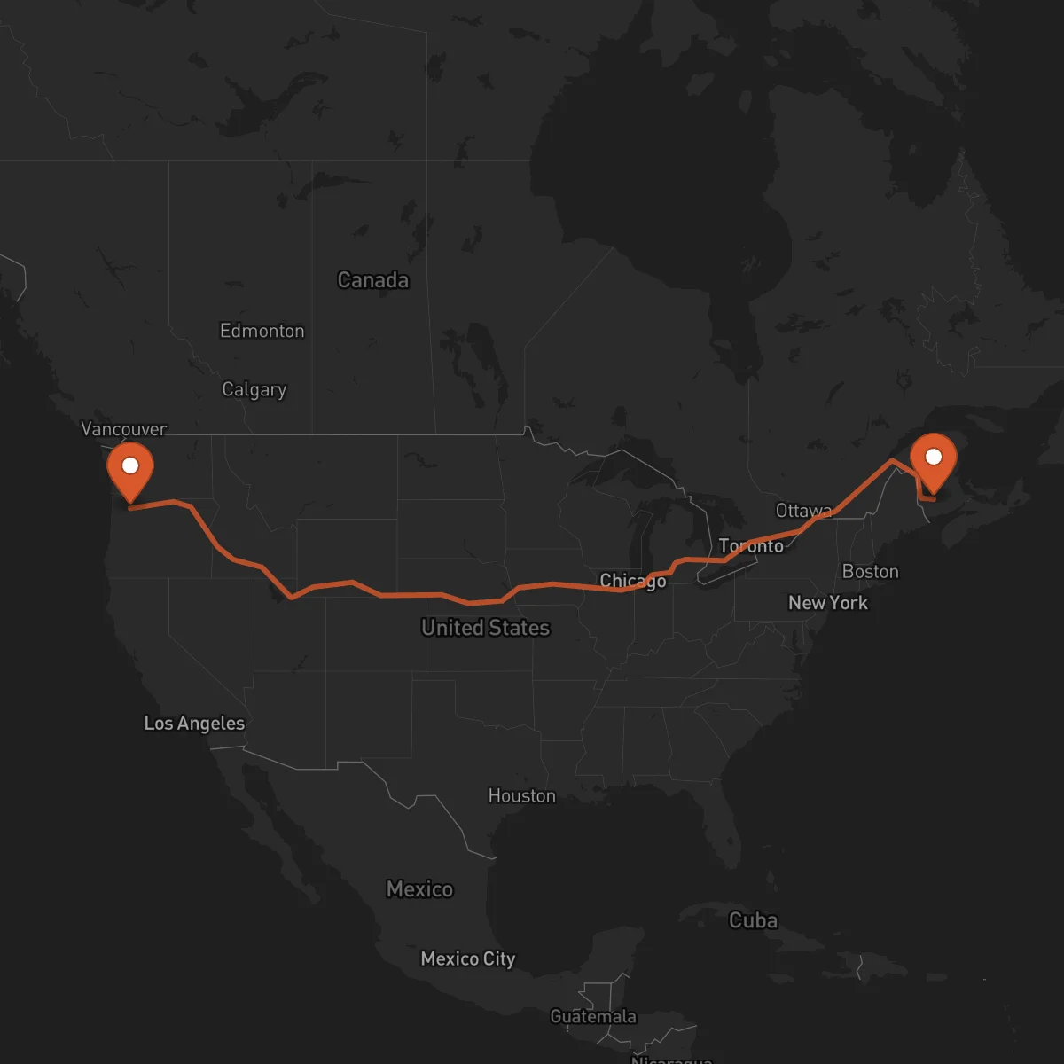 Ruta Portland - Fredericton