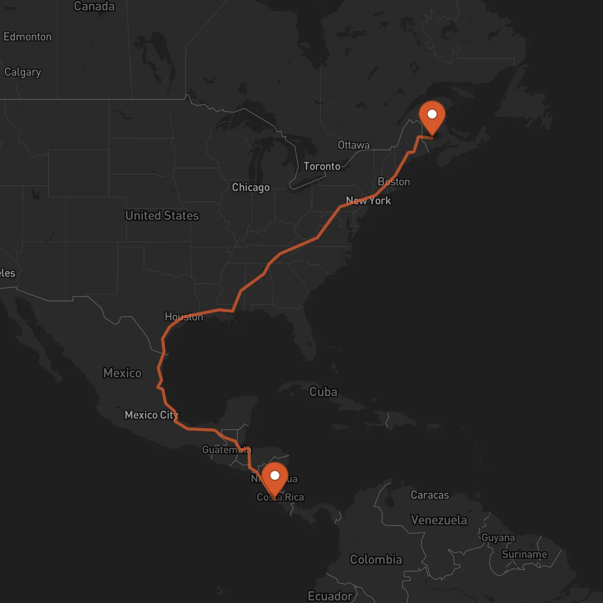 Ruta Fredericton - Puntarenas