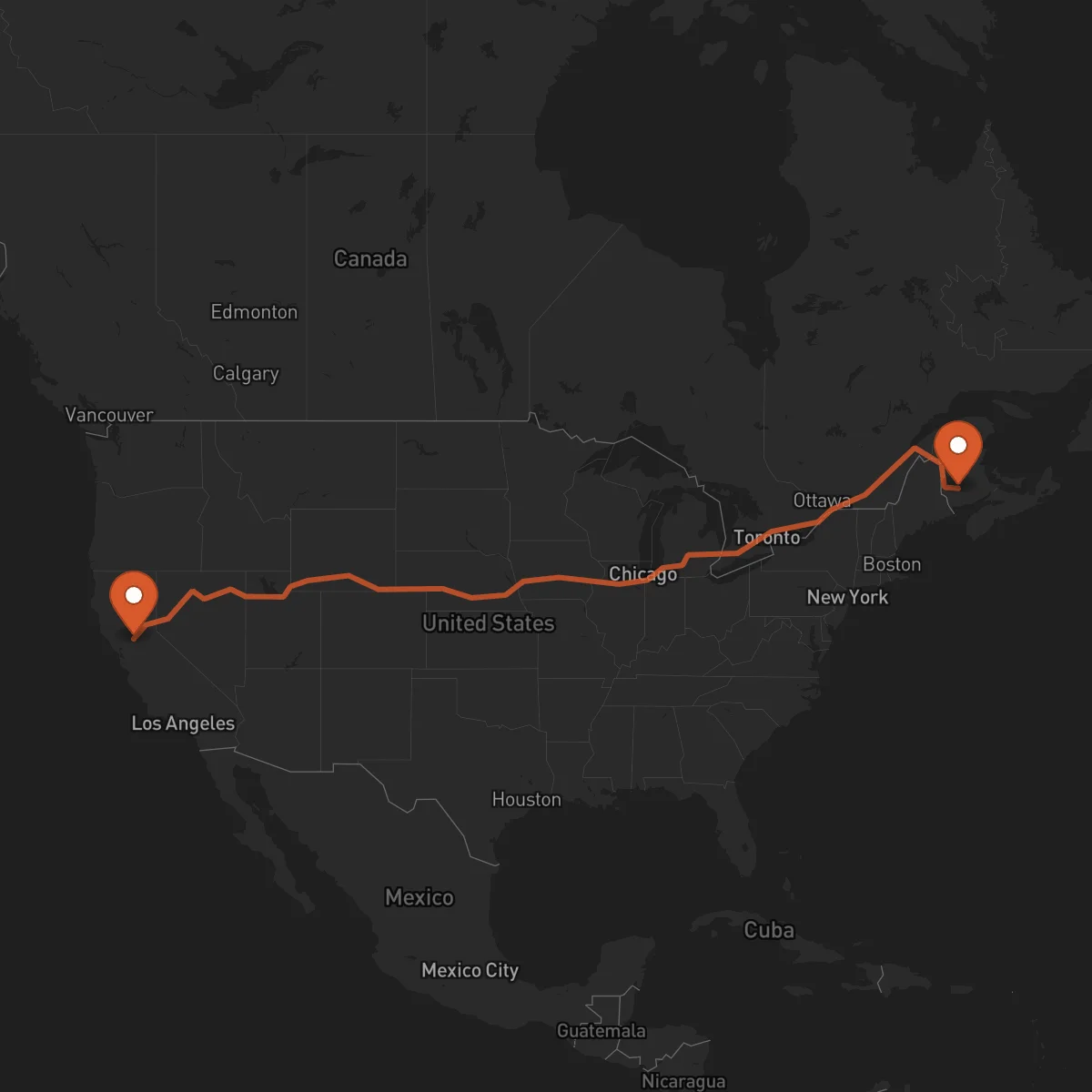 Ruta Fredericton - Sacramento