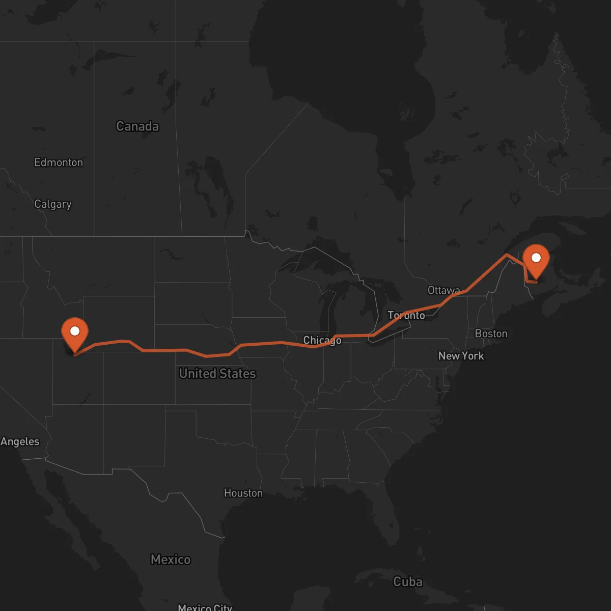 Ruta Salt Lake City - Fredericton