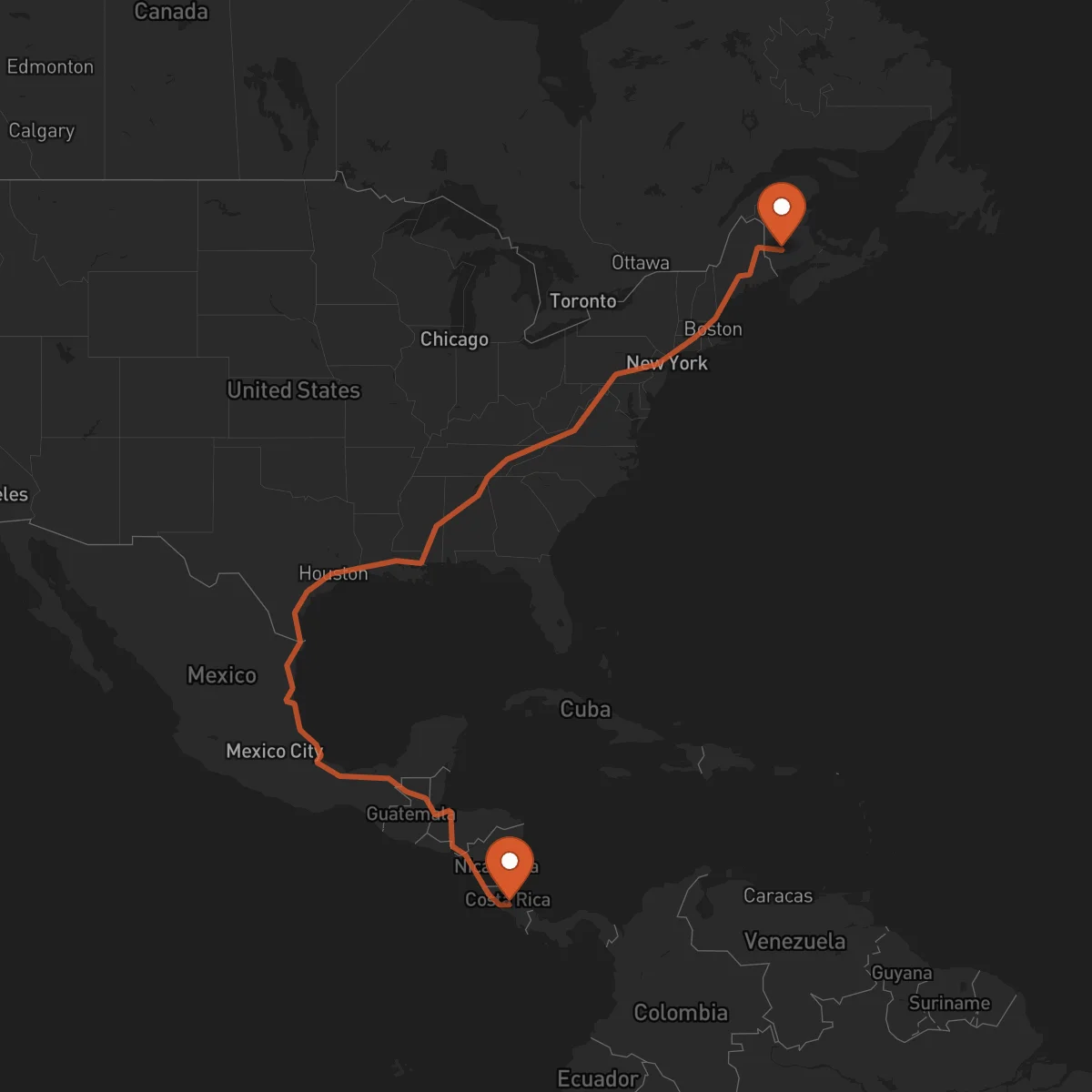 Ruta Fredericton - San José