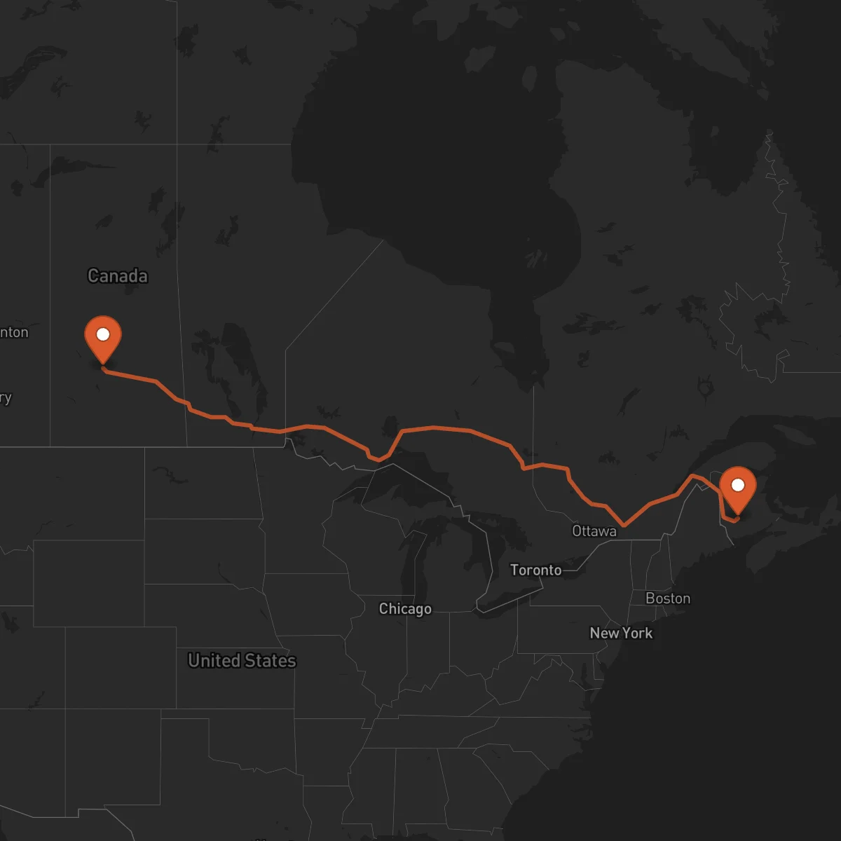 Ruta Saskatoon - Fredericton