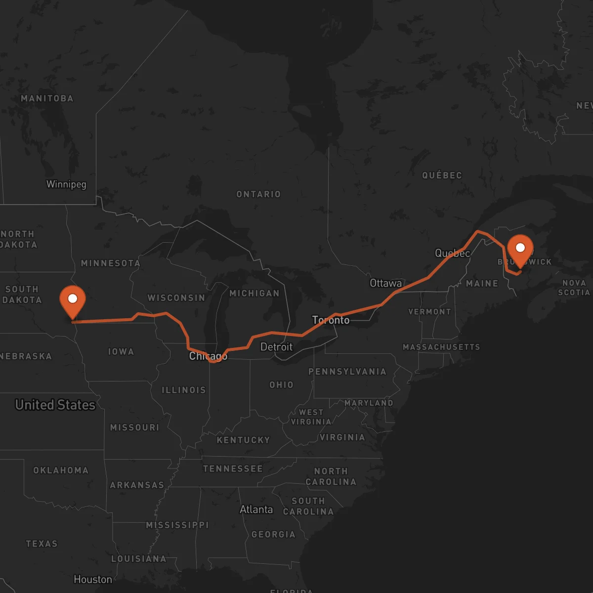 Ruta Fredericton - Sioux Falls
