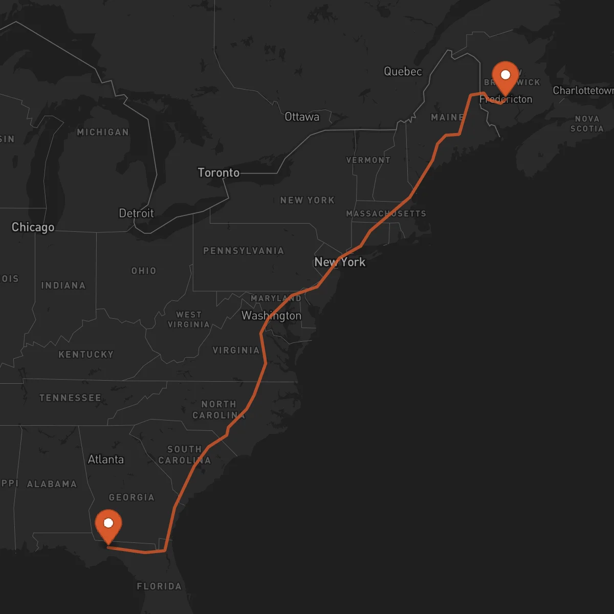 Ruta Tallahassee - Fredericton