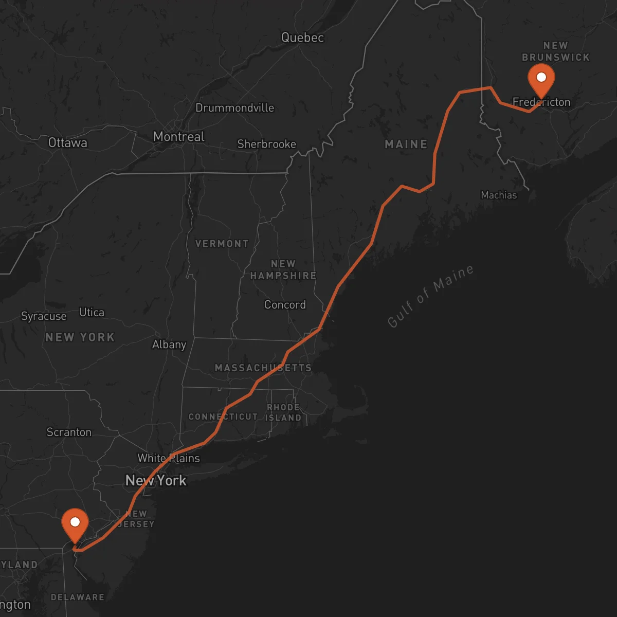Ruta Fredericton - Wilmington