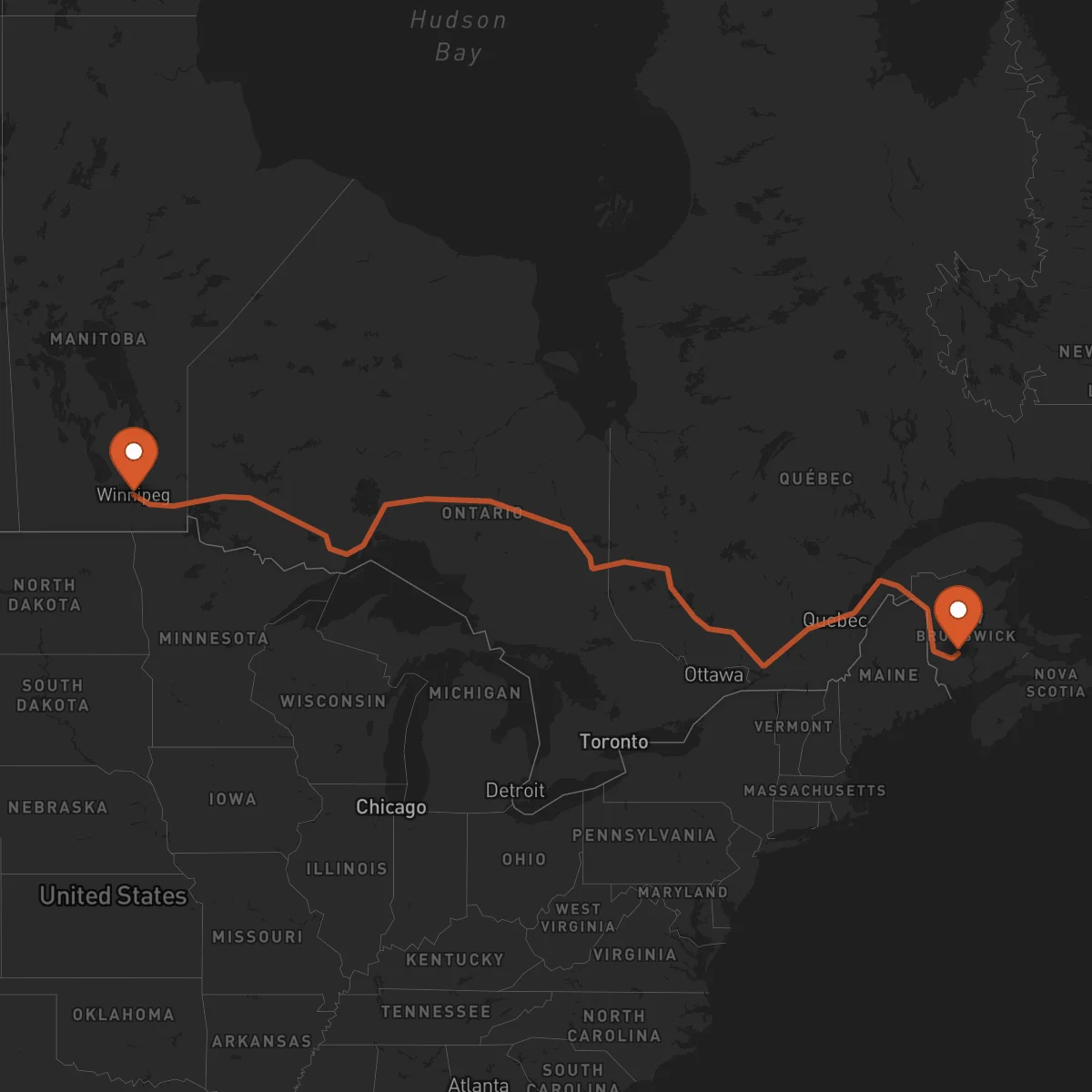 Ruta Fredericton - Winnipeg
