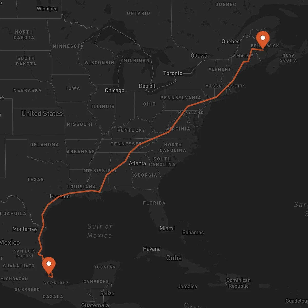 Ruta Xalapa - Fredericton