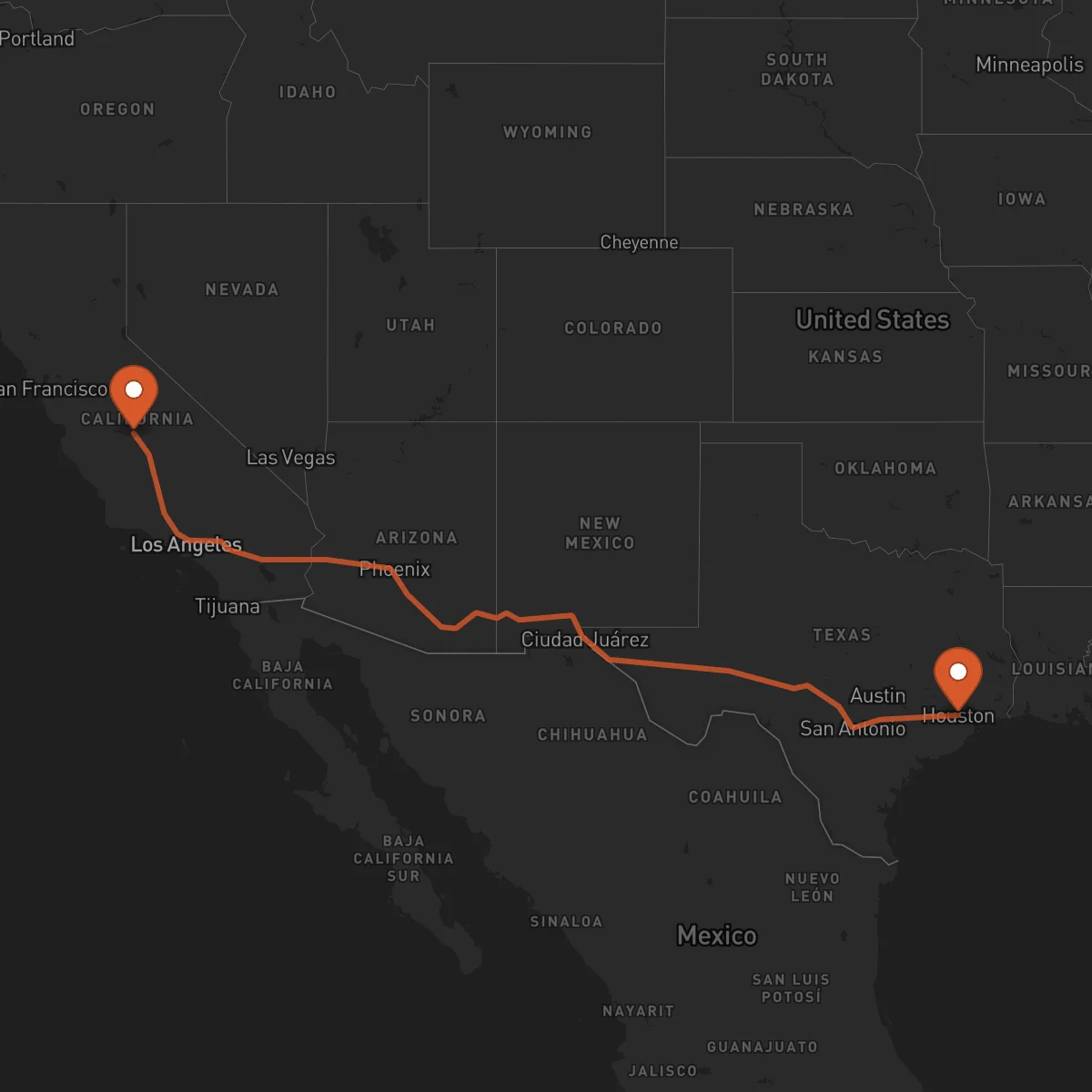 Ruta Houston - Fresno