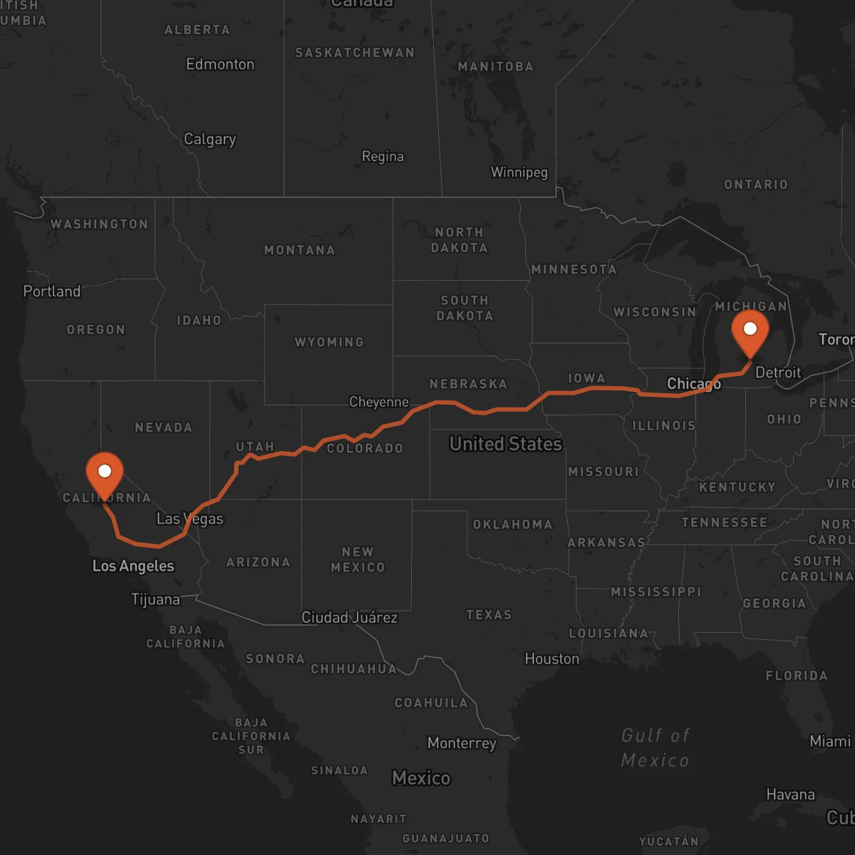 Ruta Lansing - Fresno