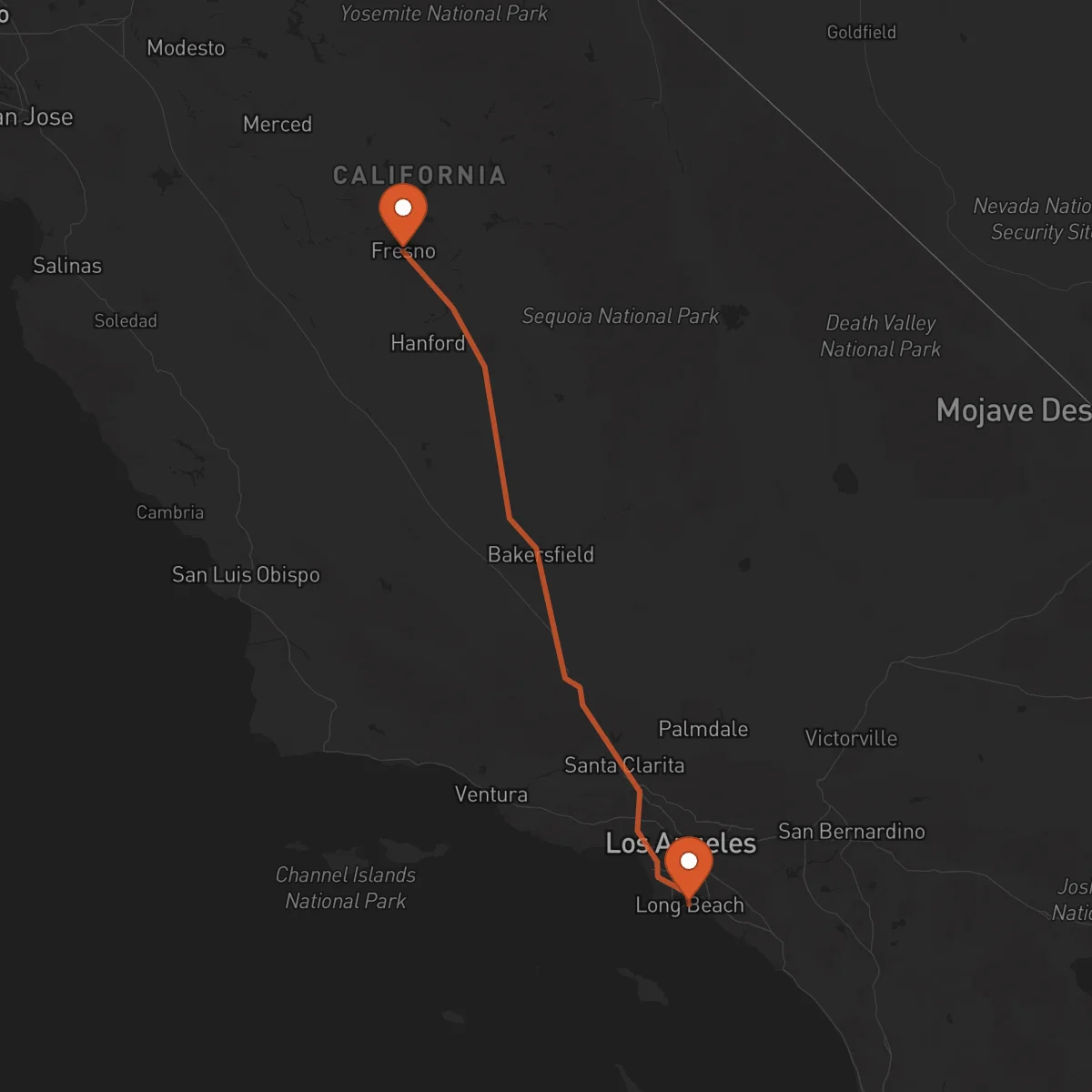 Ruta Long Beach - Fresno