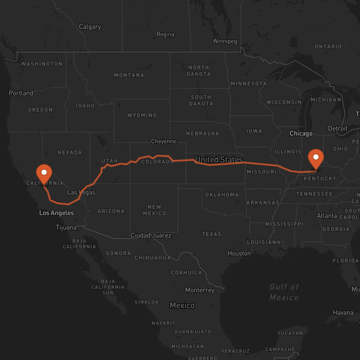 Ruta Louisville - Fresno