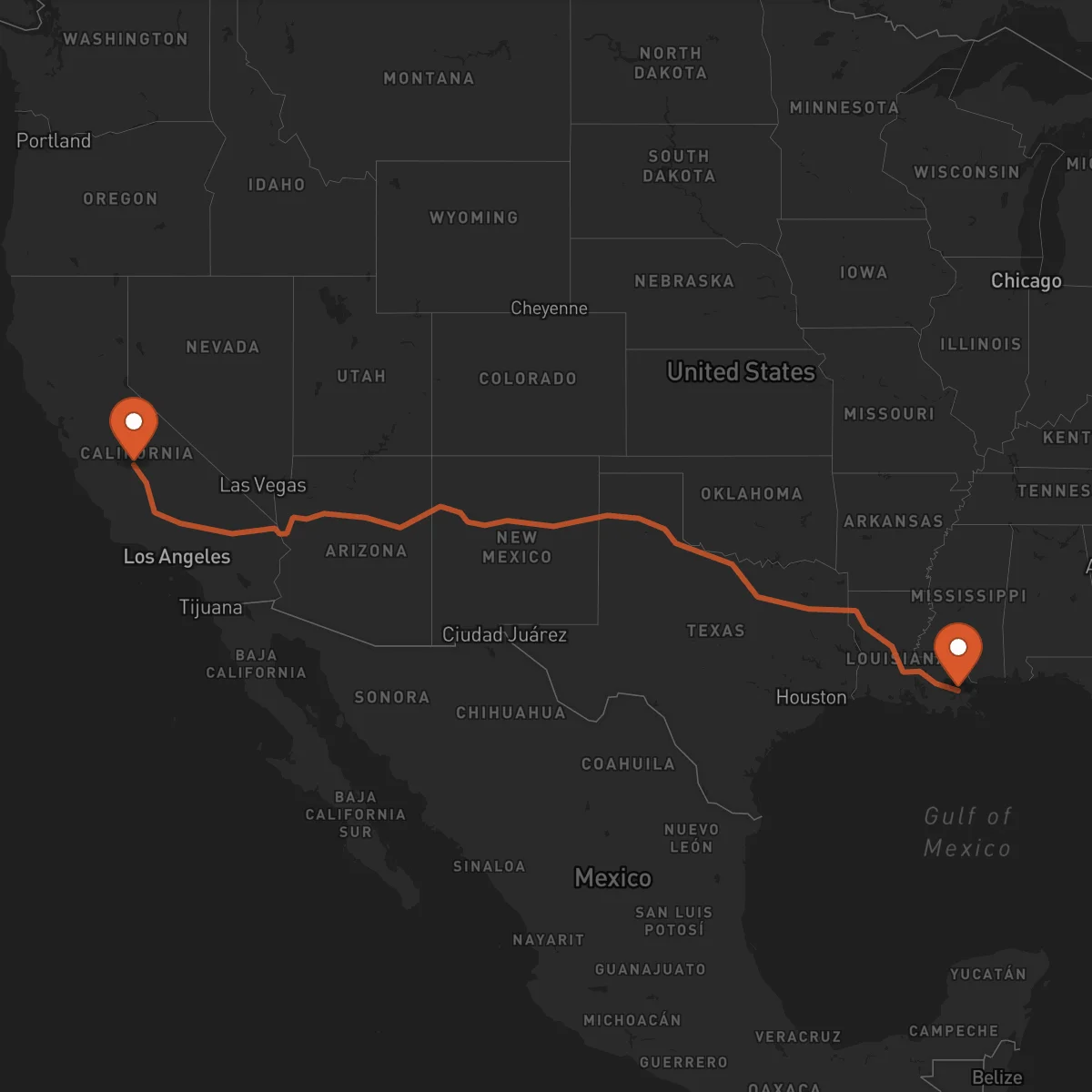 Ruta Fresno - New Orleans