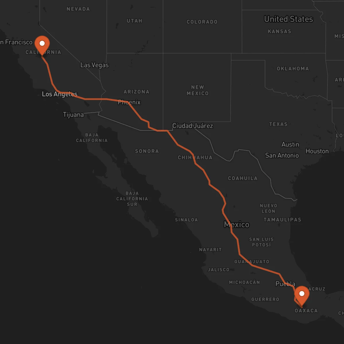 Ruta Oaxaca de Juárez - Fresno
